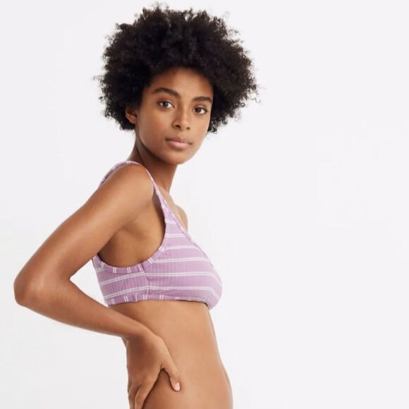 Women's New With Tags Size Small Madewell Ribbed‎ Pullover Striped Bikini Top - Picture 4 of 13